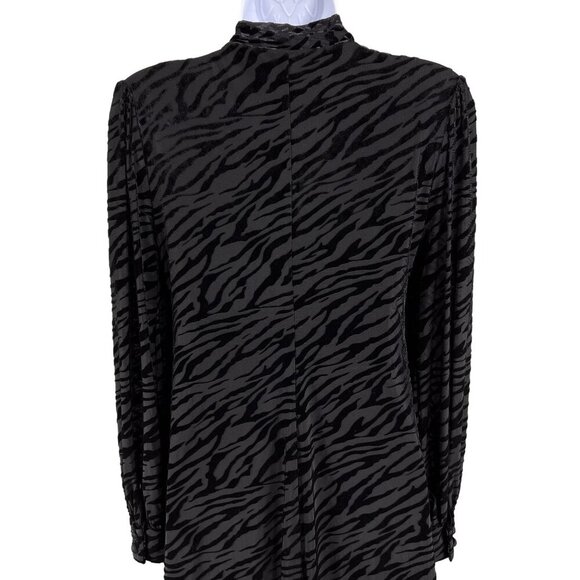 Calvin Klein Womens 4 Black Velvet Burn Out Zebra Print Long Sleeve Retro Dress - Picture 8 of 16